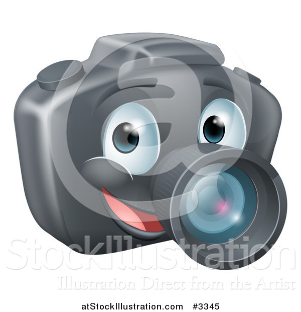 Vector Illustration of a Smiling Happy DSLR Camera Mascot