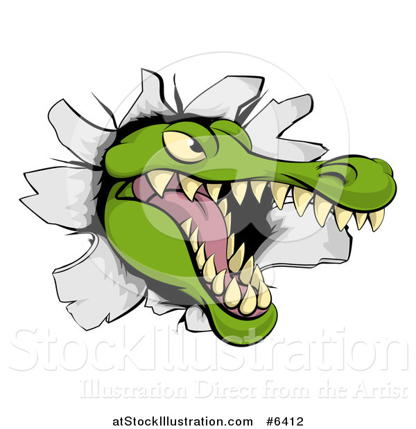 Vector Illustration of a Snapping Alligator or Crocodile Head Breaking Through a Wall