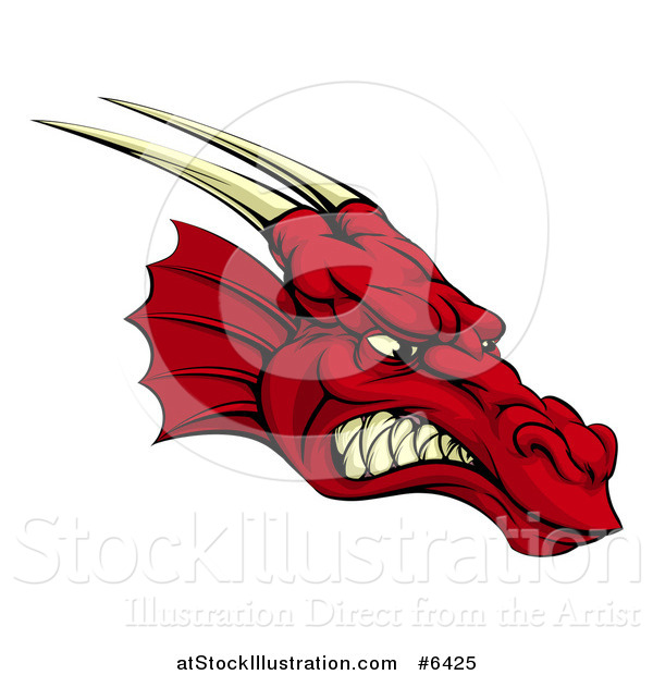 Vector Illustration of a Snarling Angry Red Dragon Head with Horns