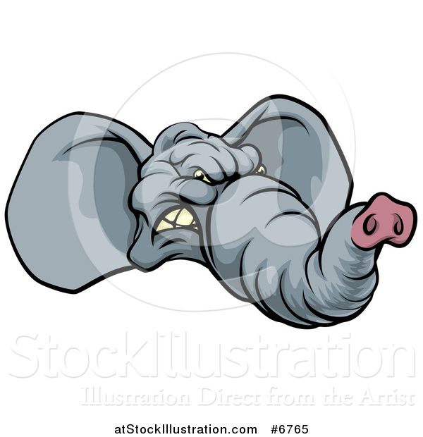 Vector Illustration of a Snarling Gray Elephant Face