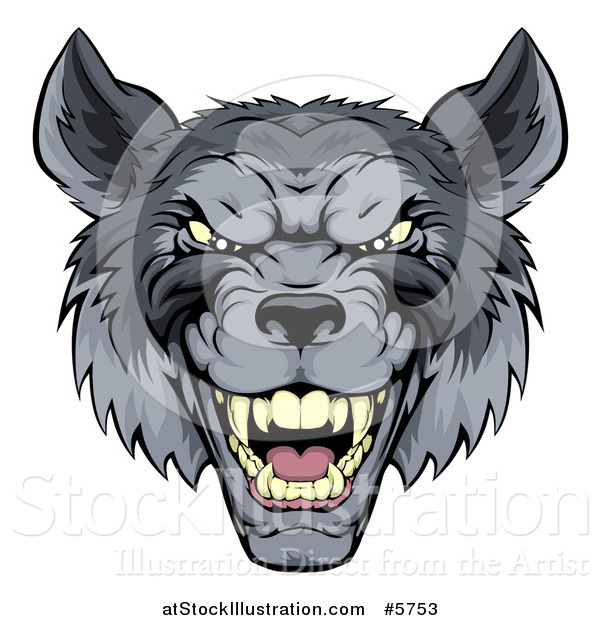Vector Illustration of a Snarling Gray Wolf Mascot Head