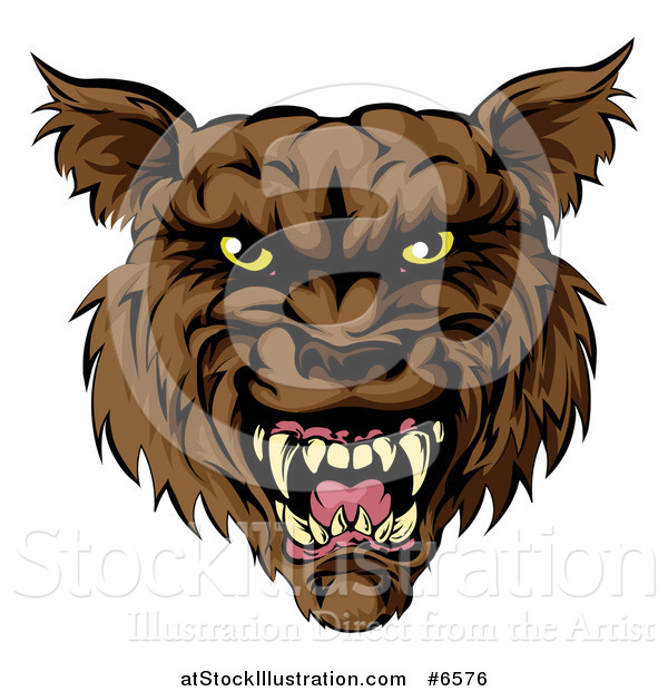 Vector Illustration of a Snarling Vicious Brown Wolf Mascot Head