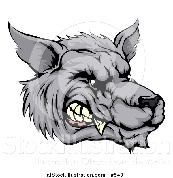 Vector Illustration of a Snarling Vicious Wolf Face