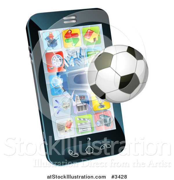Vector Illustration of a Soccer Ball Flying Through and Breaking a Smart Cell Phone Screen