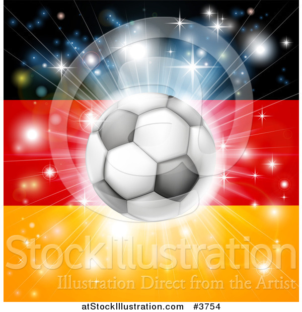 Vector Illustration of a Soccer Ball over a German Flag with Fireworks