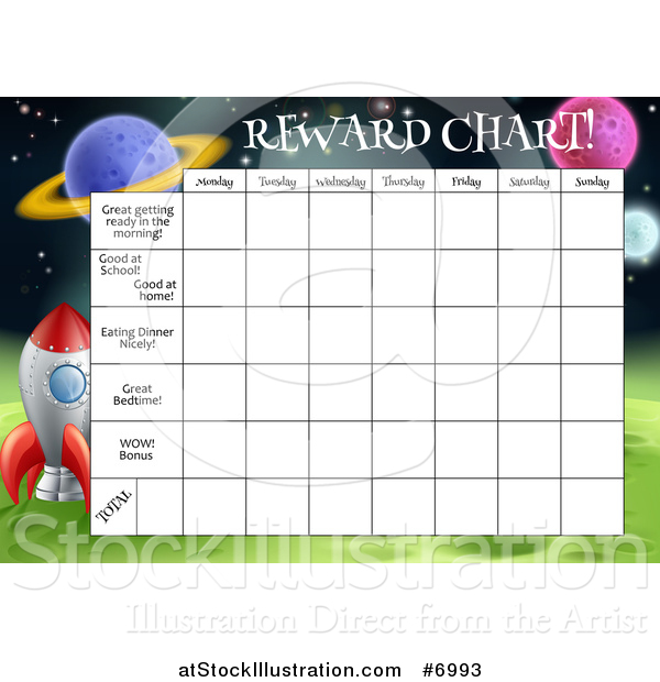 Vector Illustration of a Space Exploration Themed Reward Chart for Children