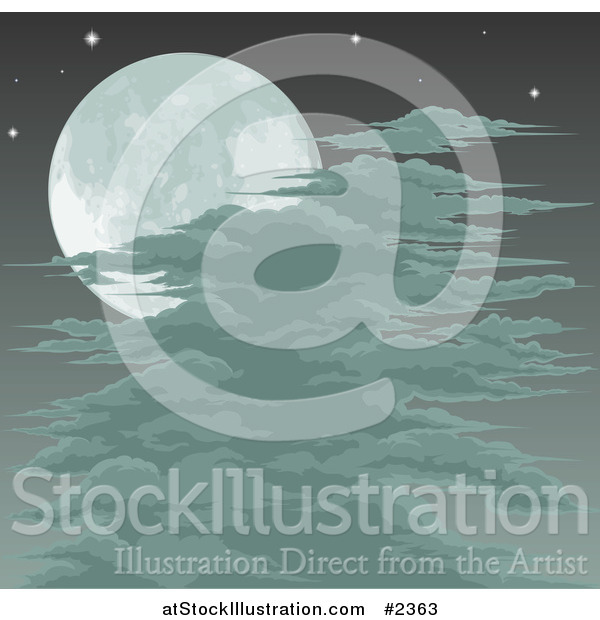 Vector Illustration of a Spooky Full Moon Sky with Clouds or Fog