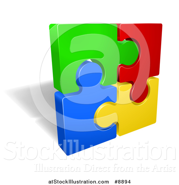 Vector Illustration of a Square of 3d Colorful Jigsaw Puzzle Pieces and a Shadow