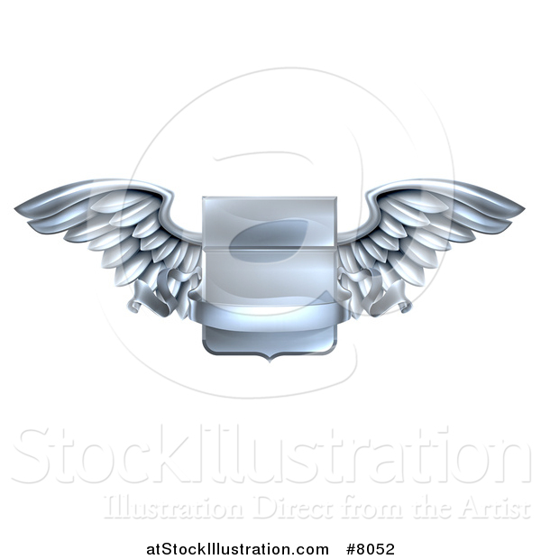 Vector Illustration of a Steel Metal Heraldic Winged Shield with a Blank Banner Ribbon