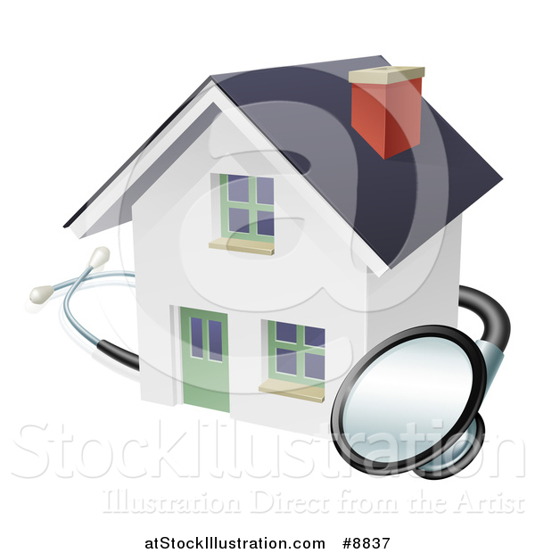 Vector Illustration of a Stethoscope Around a White Home