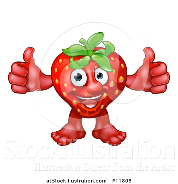 Vector Illustration of a Strawberry Mascot Giving Two Thumbs up