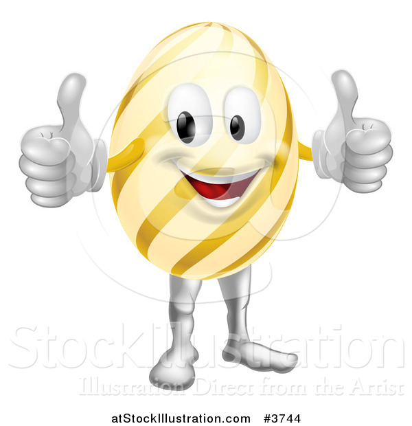 Vector Illustration of a Striped Easter Egg Mascot Holding Two Thumbs up