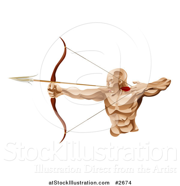 Vector Illustration of a Strong Archer Aiming an Arrow