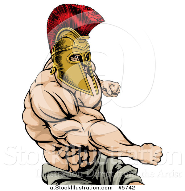 Vector Illustration of a Strong Spartan Warrior Mascot Punching