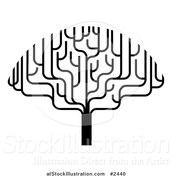 Vector Illustration of a Stylized Black and White Bare Tree