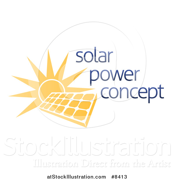 Vector Illustration of a Sun Shining Behind a Solar Panel Photovoltaics Cell and Sample Text