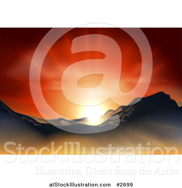 Vector Illustration of a Sunset over a Mountainous Landscape