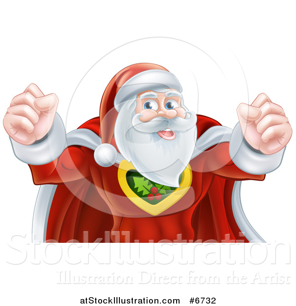 Vector Illustration of a Super Hero Santa Claus Flexing His Biceps