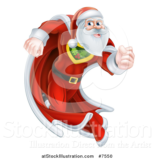 Vector Illustration of a Super Hero Santa Claus Running in a Christmas Suit and Cape
