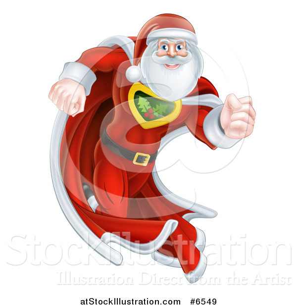 Vector Illustration of a Super Hero Santa Claus Running in a Christmas Suit