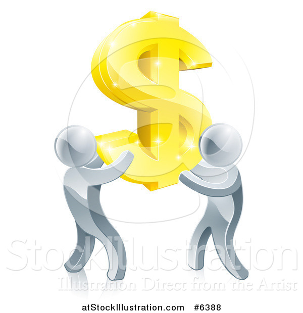 Vector Illustration of a Team of 3d Silver Men Carrying a Giant Gold USD Dollar Symbol