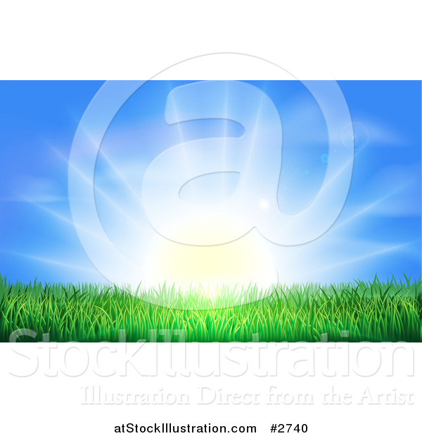 Vector Illustration of a the Sun Shining Brightly over Green Grass