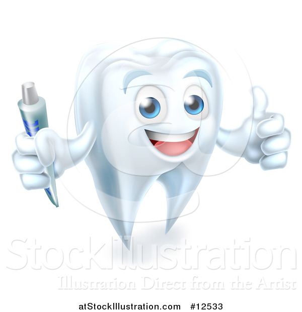 Vector Illustration of a Tooth Mascot Character Holding a Toothbrush and Giving a Thumb up