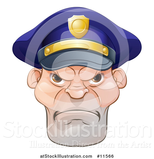 Vector Illustration of a Tough and Angry White Male Police Officer