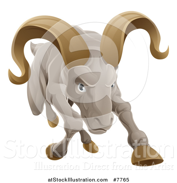 Vector Illustration of a Tough Angry Ram Sheep Charging Forward