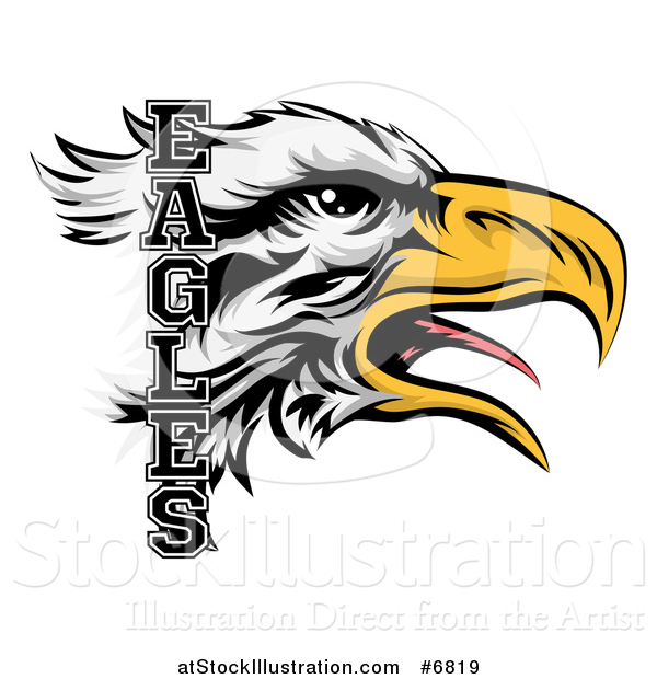 Vector Illustration of a Tough Bald Eagle Mascot Head and Text