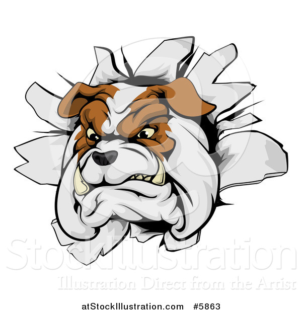 Vector Illustration of a Tough Bulldog Breaking Through a Wall