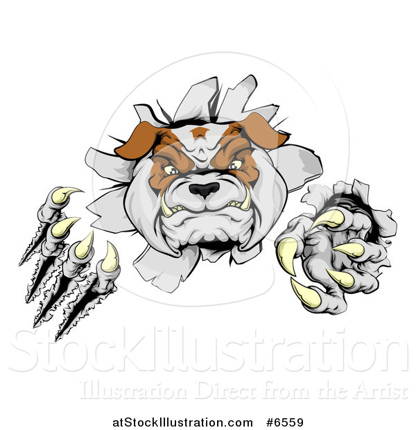 Vector Illustration of a Tough Bulldog Monster Clawing Through a Wall