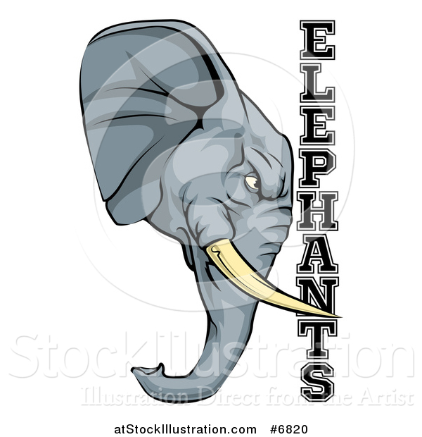 Vector Illustration of a Tough Gray Elephant Mascot Head and Text