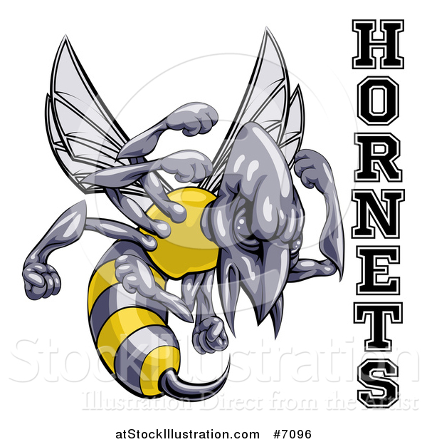 Vector Illustration of a Tough Hornet Sports Team Mascot Holding up Fists by Text