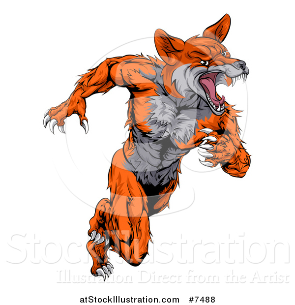 Vector Illustration of a Tough Muscular Fox Man Sprinting