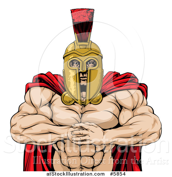 Vector Illustration of a Tough Muscular Spartan Warrior Man Gesturing Bring It with His Fists