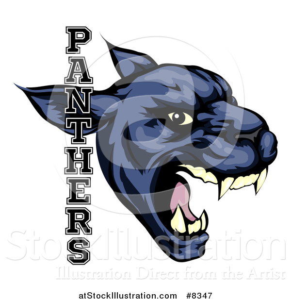 Vector Illustration of a Tough Roaring Black Panther Mascot Head with Text