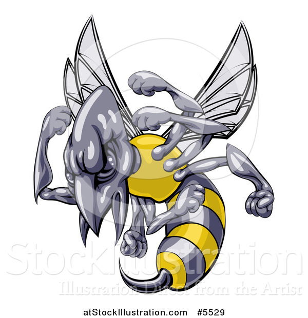 Vector Illustration of a Tough Wasp Mascot Holding up Fists