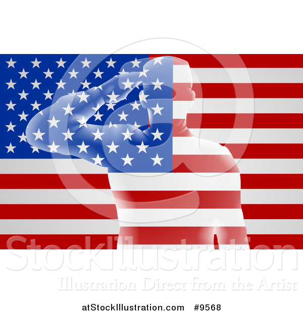 Vector Illustration of a Transparent Soldier Saluting over an American Flag