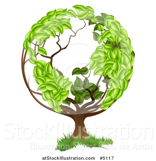 Vector Illustration of a Tree with a Leafy Earth Globe Canopy