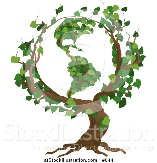 Vector Illustration of a Tree with Branches Growing in the Shape of the Earth with the America's Featured