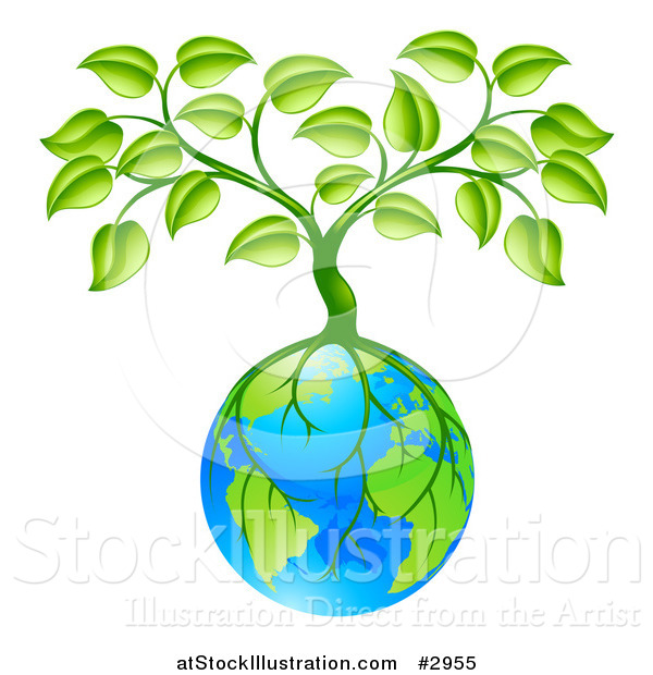 Vector Illustration of a Tree with Roots Growing Around Earth
