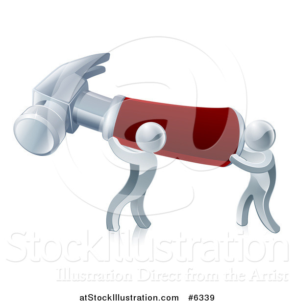 Vector Illustration of a Two 3d Silver Men Carrying a Giant Hammer