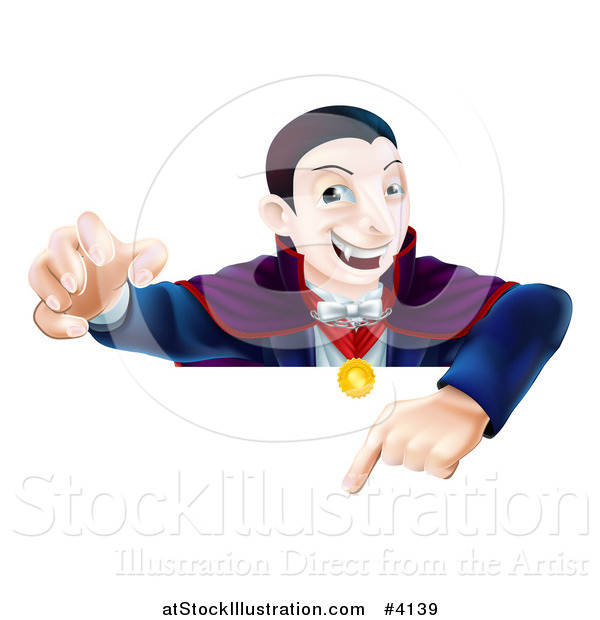 Vector Illustration of a Vampire Reaching out and Pointing down at a Sign