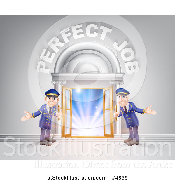 Vector Illustration of a Venue Entrance with Welcoming Friendly Doormen and Perfect Job Text