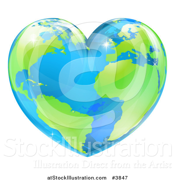 Vector Illustration of a Vibrant Shiny Green and Blue Heart Shaped Earth