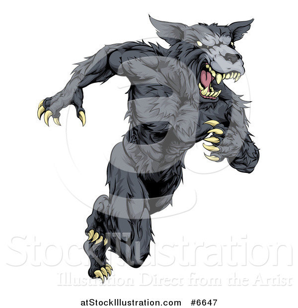 Vector Illustration of a Vicious Black Muscular Wolf Man Sprinting