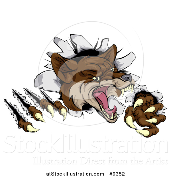 Vector Illustration of a Vicious Coyote Mascot Slashing Through a Wall