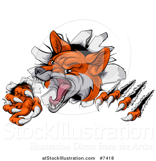 Vector Illustration of a Vicious Fox Slashing Through a Wall