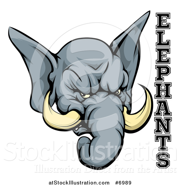 Vector Illustration of a Vicious Gray Elephant Mascot Head and Text